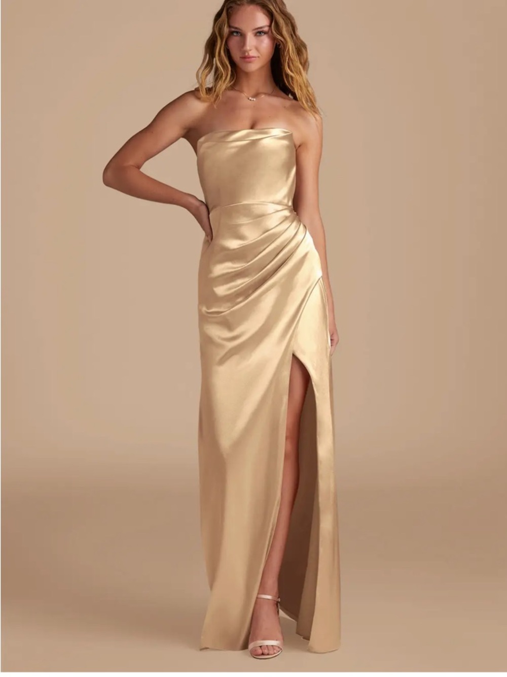 Azazie Leonis Gold Satin Dress